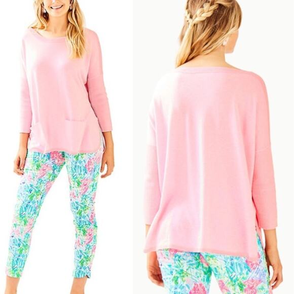 Lilly Pulitzer | Cobo Heather Pink Boatneck Oversized Lightweight Sweater - Picture 2 of 11